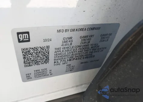 2025 Chevrolet Trax Fwd Lt из США, поврежденный, VIN KL77LHEP4SC146359